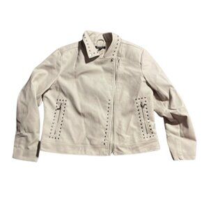 Baccini White Leather Jacket Size XL | Studded Moto Style | Free Shipping
